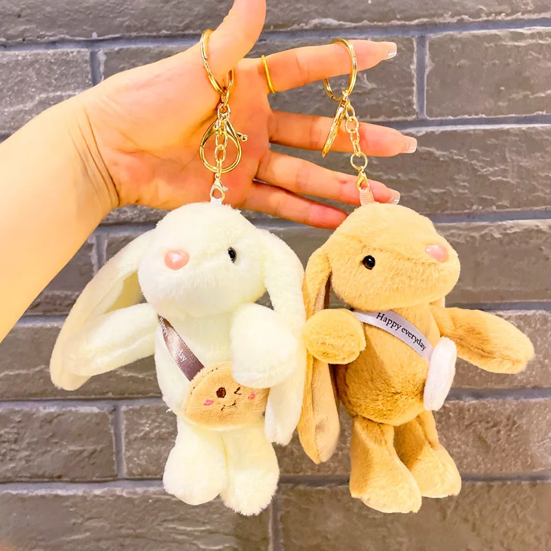 Creative Rabbit Keychain Ring Fluffy Pompon Bunny Trinket Key Chain On Bag Car Key Plush Pendant Gift Charm Cute Soft Key Ring