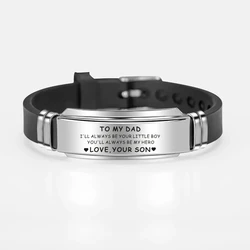 To My Dad Stainless Steel Bracelet Adjustable Black Silicone Band Bracelets For Daddy Father Gifts