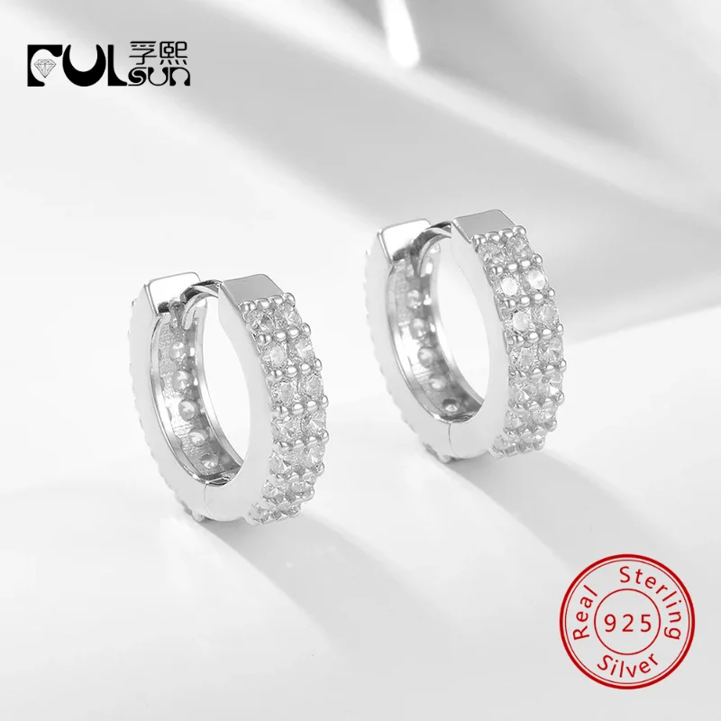 

925 Sterling Silver 14K Gold Plated Mini Double Row Paved CZ Huggie Hoops Small Cartilage Dainty Women Minimalist Jewelry