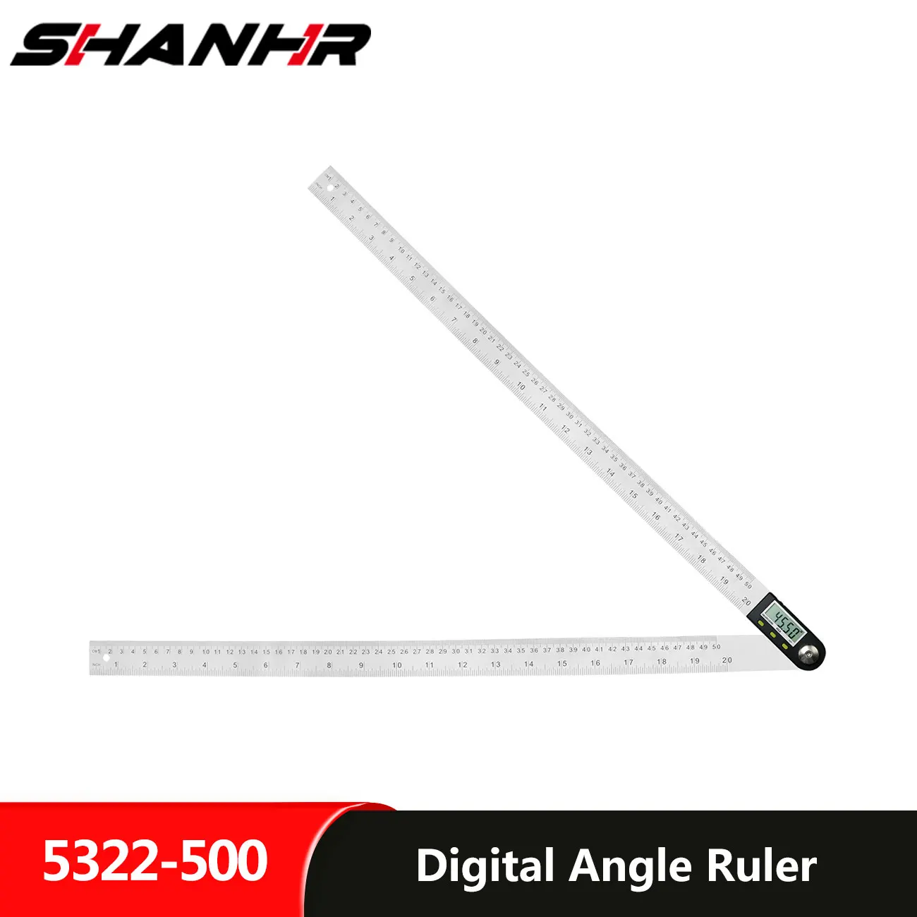 SHANHR 500mm 20'' Digital Ruler Stainless Steel Electronic Angle Meter Goniometer Digital Angle Finder