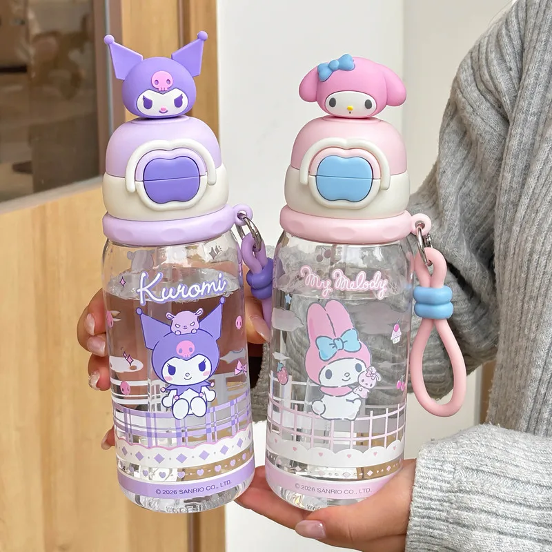 Vaso de Agua Portátil Kawaii de Gran Capacidad de 600 ml con Doble Pajita, Diseño de Anime Sanrio Cinnamoroll My Melody Kuromi, Tritan, Regalo
