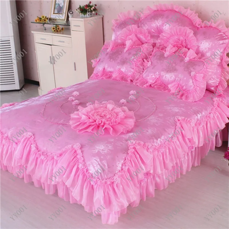 100% Cotton Princess Style Bedding Set with Ruffle Lace Duvet Cover Bed Sheet for Bedroom