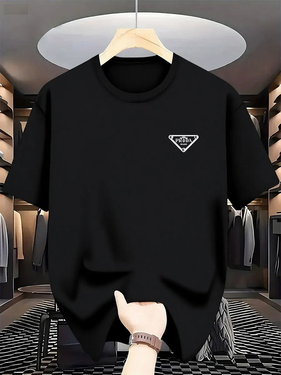 

2026 Summer Men's New Fashionable Pure Cotton Printed T-shirt, Pure Cotton Round Neck, Leisure Urban Luxury High End Quality