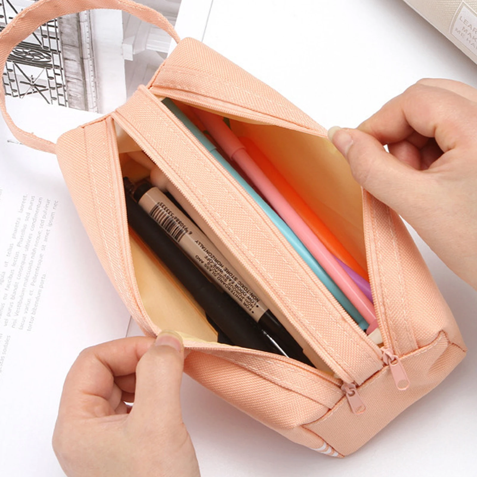 

Large Capacity Double Layer Pencil Bag Lightweight Portable Zipper Pencil Pouch for School Office Daily Pen Storage Organizer