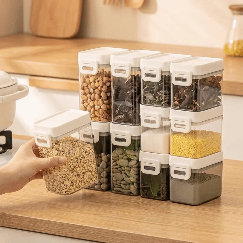 Plastic Grain Storage Box Moisture-Proof Insect Proof Food Storage Container Stackable with Spoon Pantry Storage Container