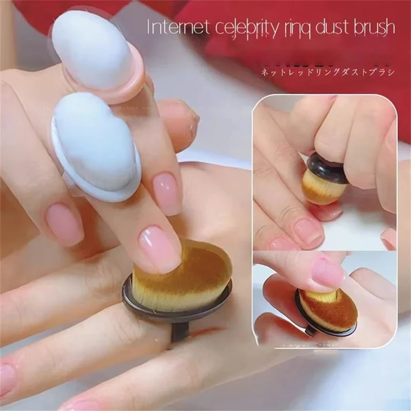 ﻿   فرشاة فنية للأظافر بحلقة الإصبع باللون الأسود والأبيض والوردي، فرشاة تنظيف ناعمة احترافية لأداة إزالة طلاء الجل لفن الأظافر