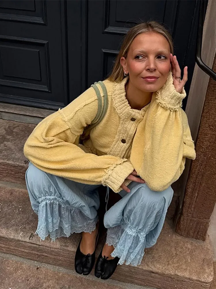 Maglione cardigan monopetto lavorato a maglia tinta unita da donna maglione morbido allentato a maniche lunghe con scollo a O 2025 maglieria da donna autunnale ﻿