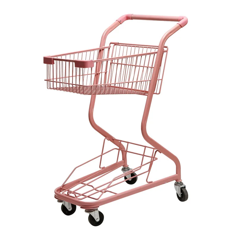 Double Decker Shopping Cart 360° Swivel Wheels Sturdy Grocery Trolley for Supermarket Home Use Cart