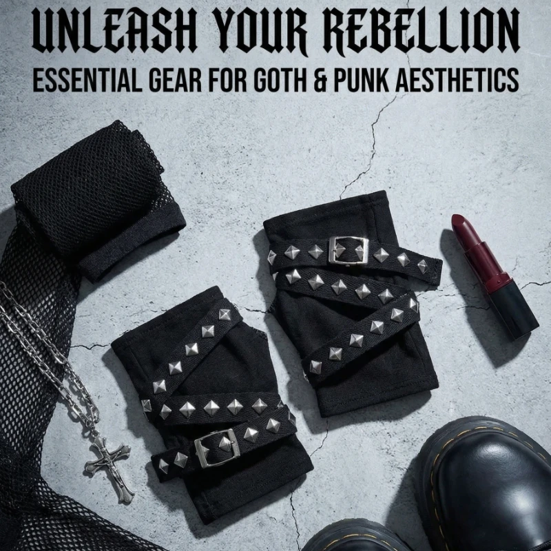 1 Paar fingerlose Y2K-Handschuhe mit personalisierter Schnalle im Punk-Stil für Damen, Luo Hip-Hop-Stil, Bühnenaufführung, Street-Dance-Ärmel – Detail 5