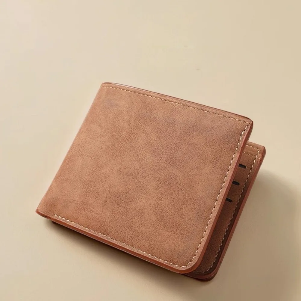 New Folding Men's Leather Wallet Solid Color Matte Short Wallet Simple Thin Credit Card Holder Travel