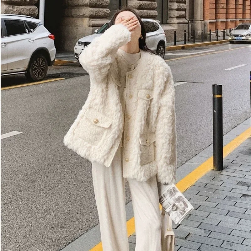 New Style of Women's Autumn Cotton-padded Jacket with A Lambskin Design Sense and Elegant Style, Featuring A Korean-style Top.