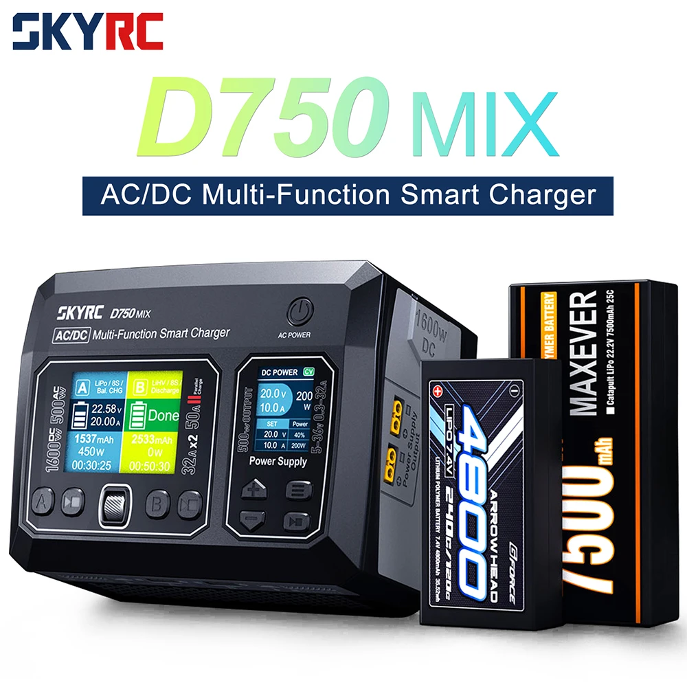 

НОВОЕ зарядное устройство SKYRC D750 MIX AC500W DC1600W с двумя выходами AC/DC, умное зарядное устройство 8S Lipo для LiPo/LiFe/Li-ion/LiHV/NiMH/NiCd