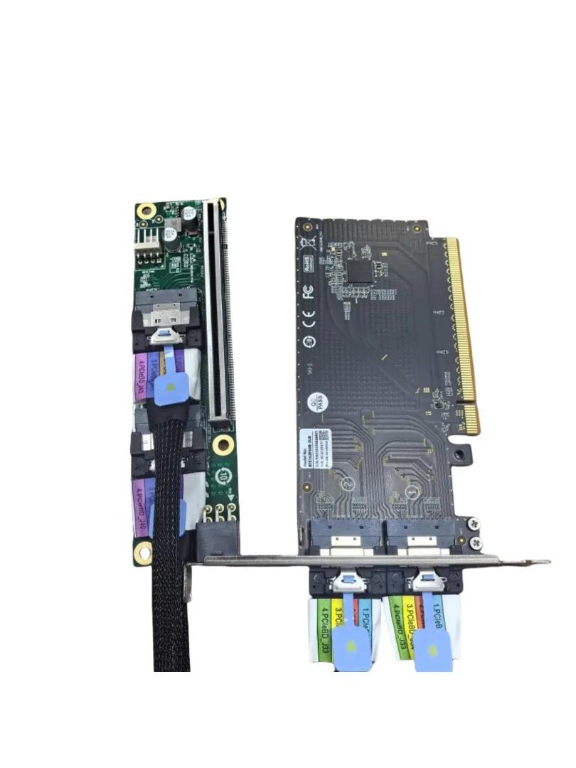 2025 NEUE Grafikkarte Externer Riser PCIe 4.0 X16 auf SlimSAS 8654 Hinteres halbhohes Adapterkartenkabel 8654 auf 16x Grundplatte