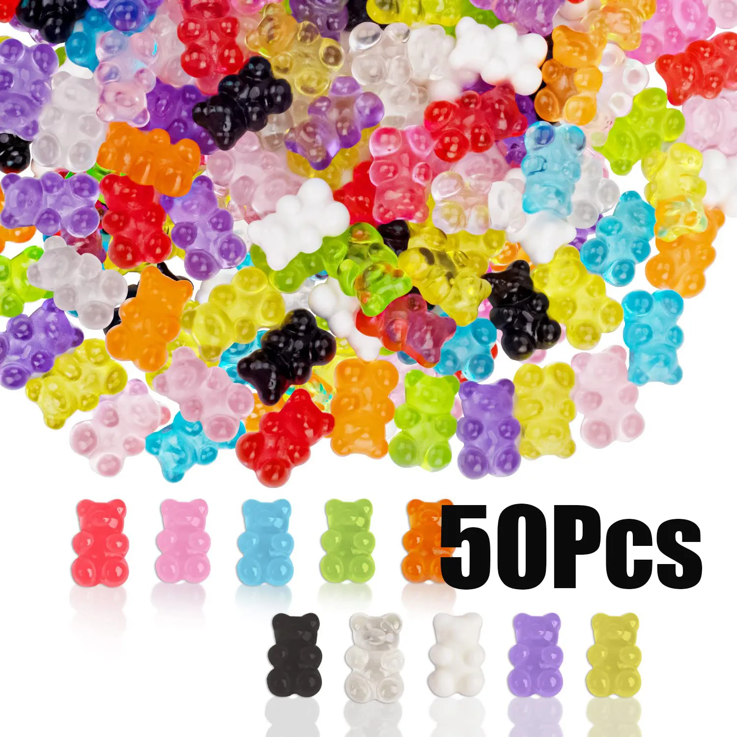 50Pcs Candy Colors Jelly Bear Nail Art Decoration 12X17mm Kawaii Gummy Bear 3D Nail Accessories DIY Cute Bear Manicure Parts