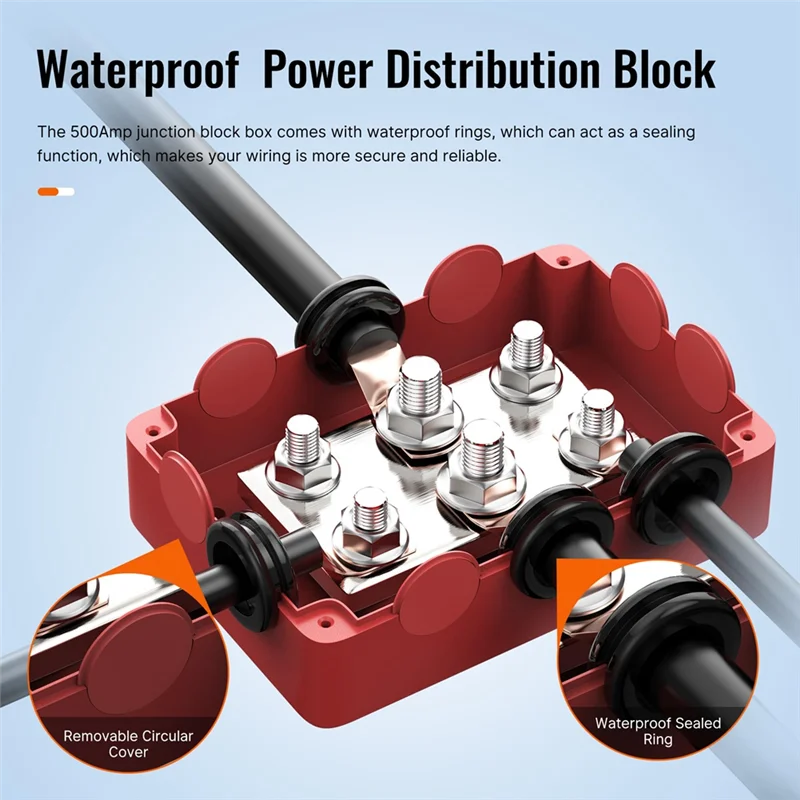 

500A Marine Busbar 48V Automotive Distribution Block High Current 6 Studs With Red Black Cover Yacht Auto Junction Box Durable