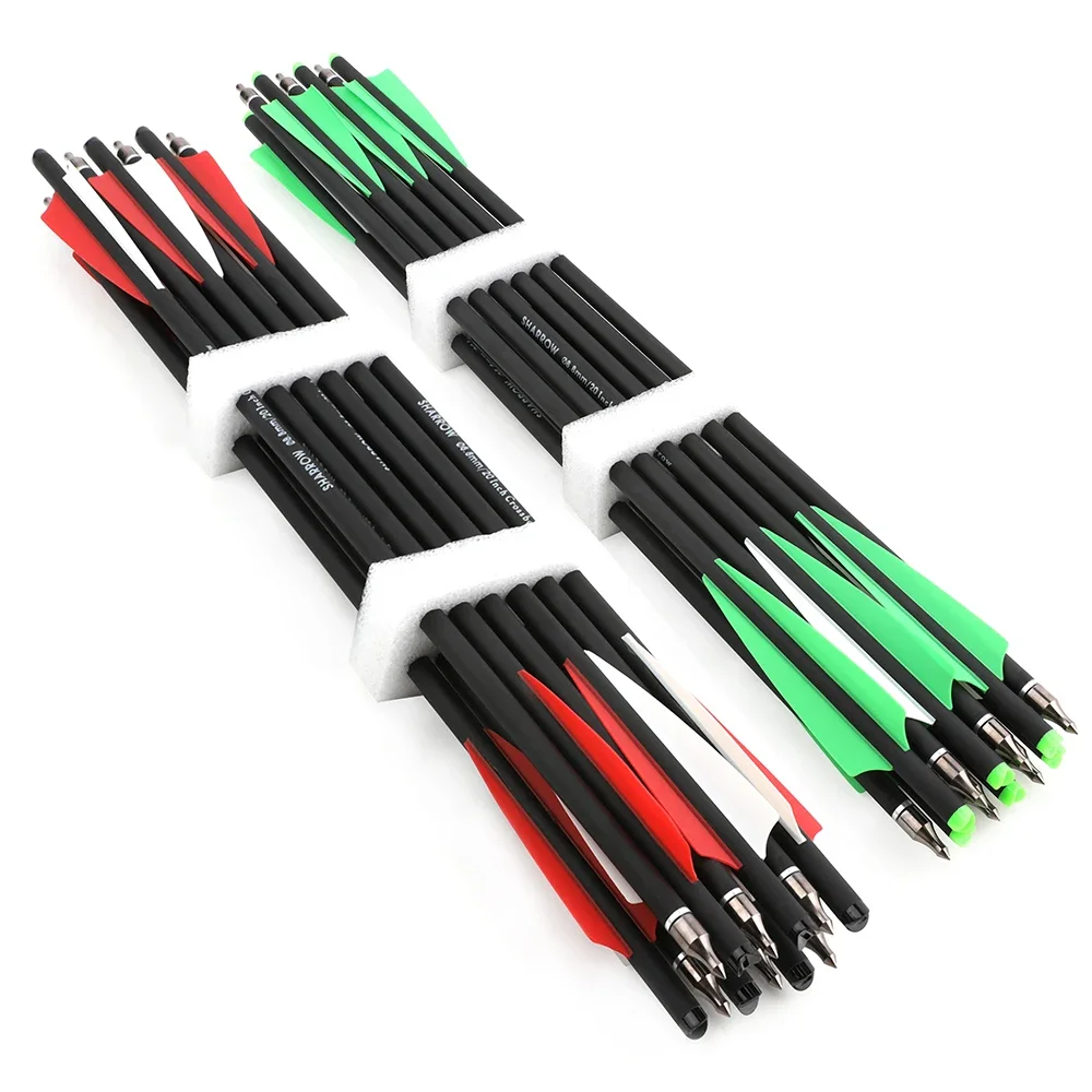 16/17/18/20/22inch Mix Carbon Arrows ID7.6mm with 4inch Shield Shape Rubber Feather Archery Hunting Shooting Accessories,6/12pcs