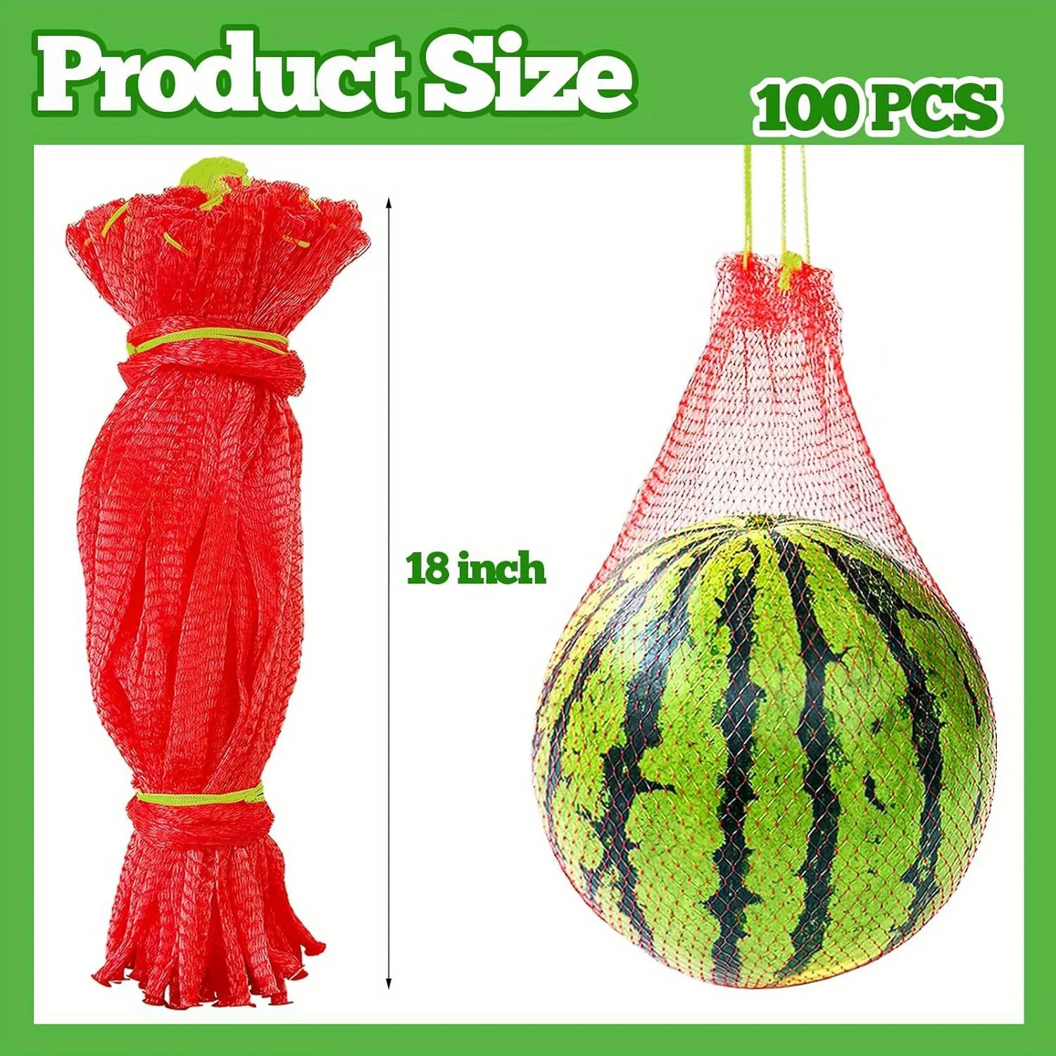 100 PCS Watermelon Nets, 18 Inches Melon Hammock Red Onion Mesh Bags, Reusable Cantaloupes Hanging Mesh Bag with