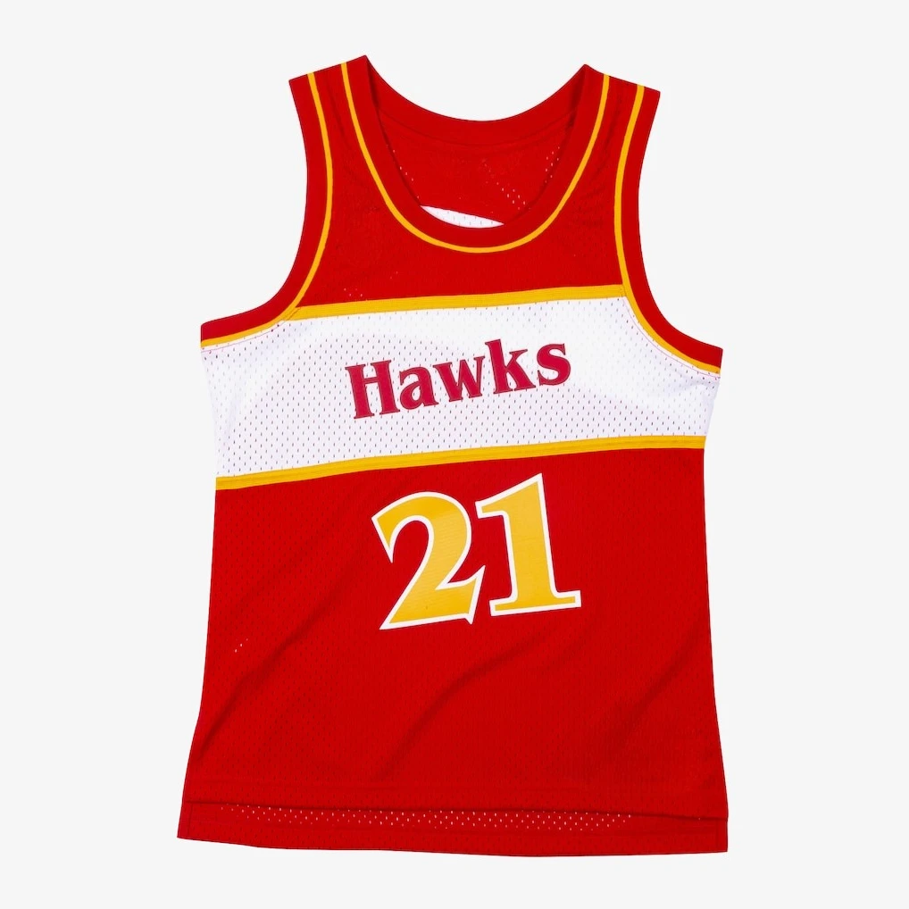Dominique Wilkins # Conjunto de Baloncesto Retro 21 para Familia, Rojo y Blanco, Transpirable, Malla, Sin Mangas, Camiseta Deportiva