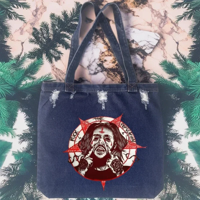 

Suicideboys Retro Washed Denim Handbag Autumn Lazy Versatile Tote Bag Large Capacity Commuting Shoulder Bag for Women