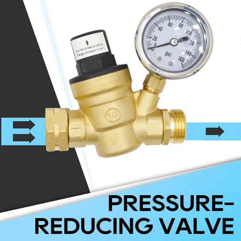 RV Brass Water Pressure Reducer RV Water Pressure Regulator With Gauge And Inlet-Screened Filter