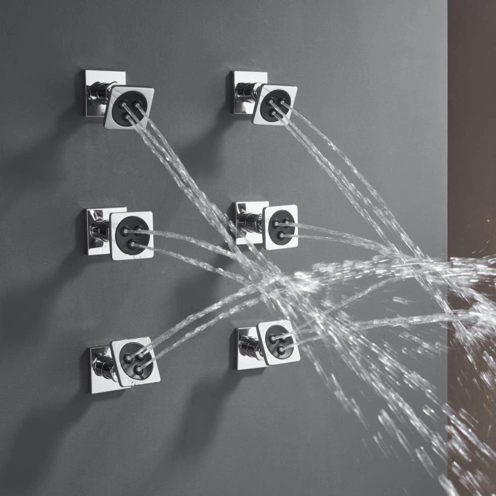Square Chrome Shower Body Spray Water Saving Massage Side Sprayer Bathroom Accessories for SPA Experience Brass Shower Body Jet
