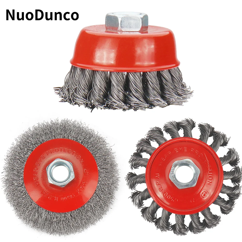 Cepillo de copa de rueda de alambre de acero trenzado, cepillo M14/5/8-11 pulgadas, pintura fuerte, elimina el nudo giratorio, desbarbado para amoladora angular de Metal
