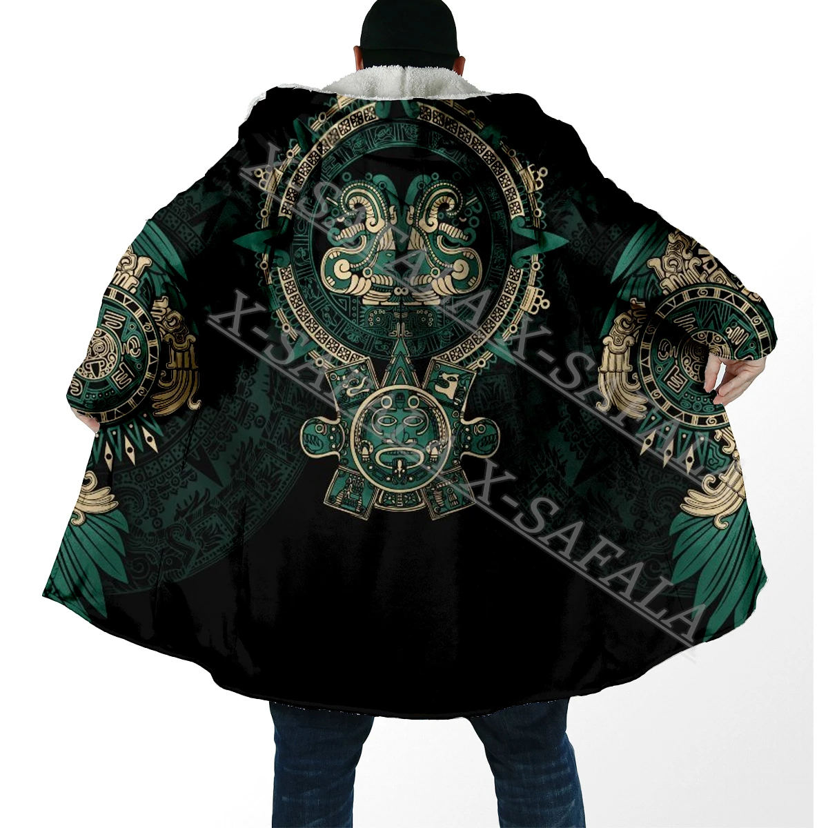 

Mexico Aztec Turkey Sun Stone Skull Thick Warm Hooded 3D Print Cloak Men Overcoat Coat Windproof Fleece Cape Robe Blanket-4