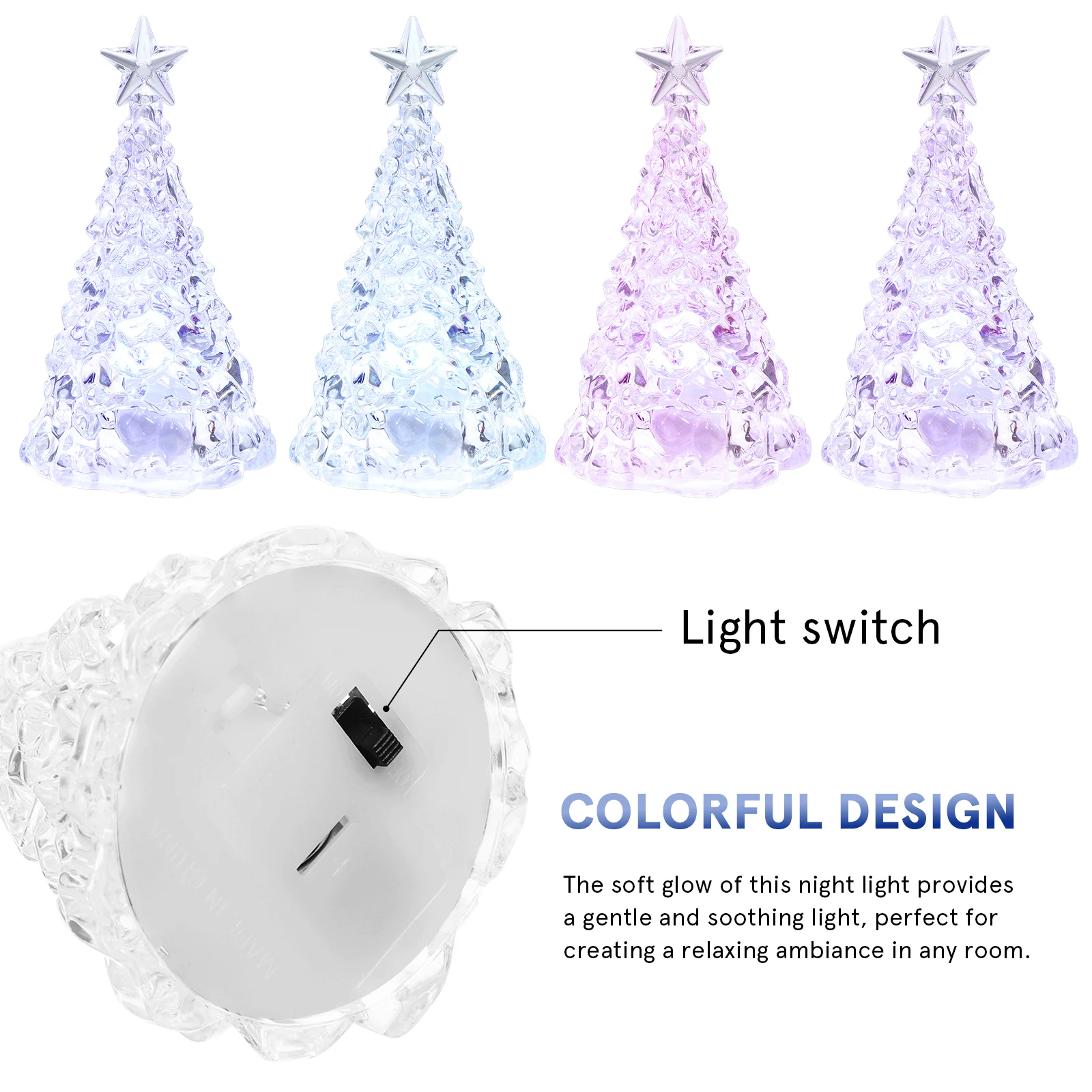 

4Pcs Christmas Tree Night Light Multi Color Changing Glitter Effect Lamp for Holiday Home Bedroom Desk Decor Bedroom Light