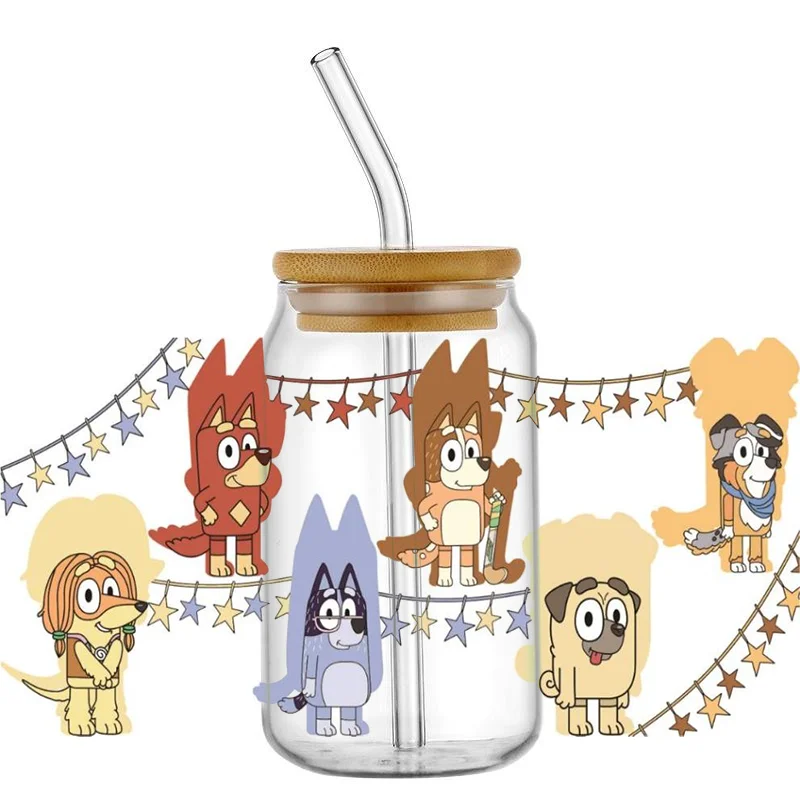 Miniso 3D Cartoon Dog 16oz Libbey UV DTF Cup Wrap Transfer Sticker Custom Label DIY Logo Self adhesive Mug Decal Sticker