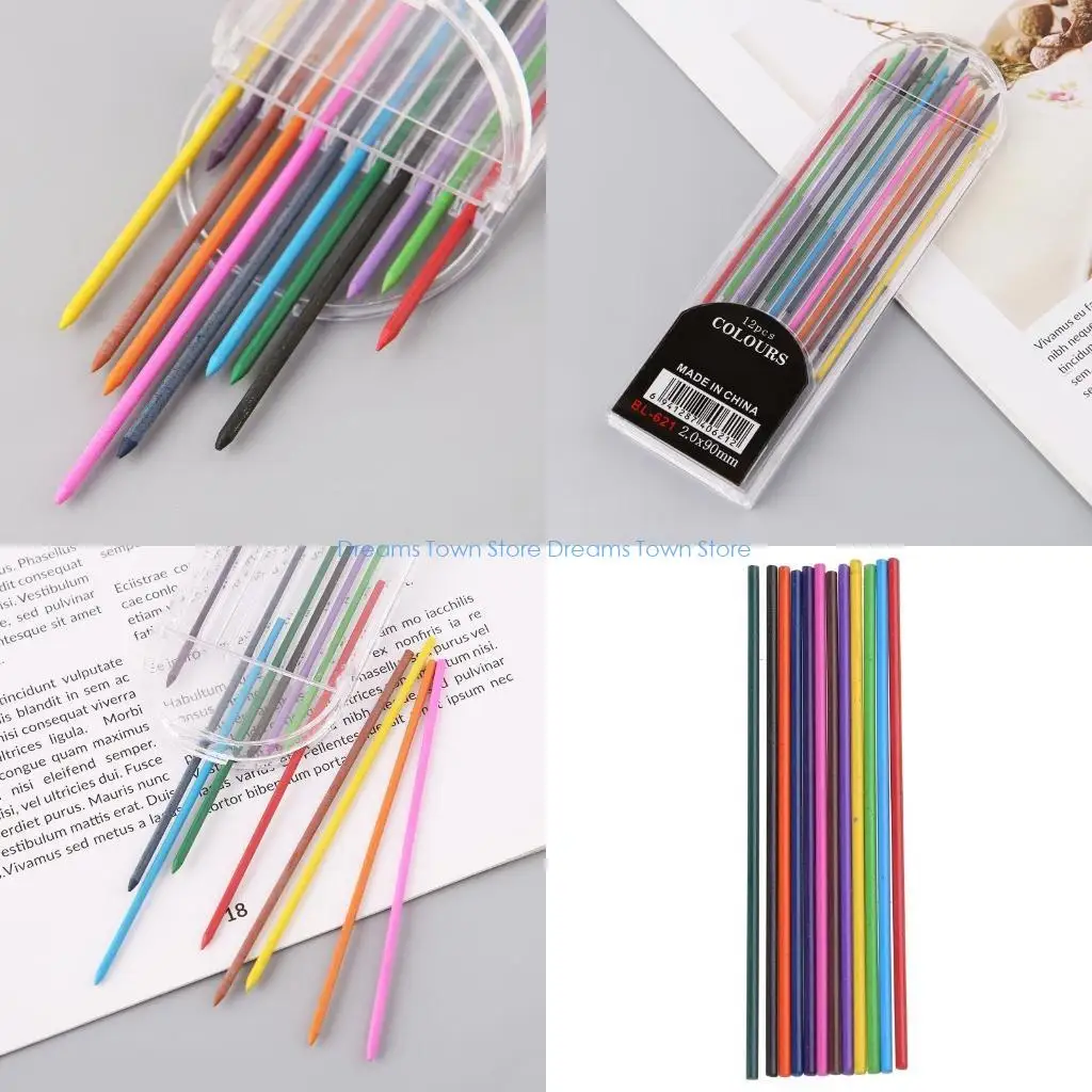 

HX6A 12Pcs 2.0 mm Mechanical Pencil Colors 2B Refills Draft Drawing Writing Craf