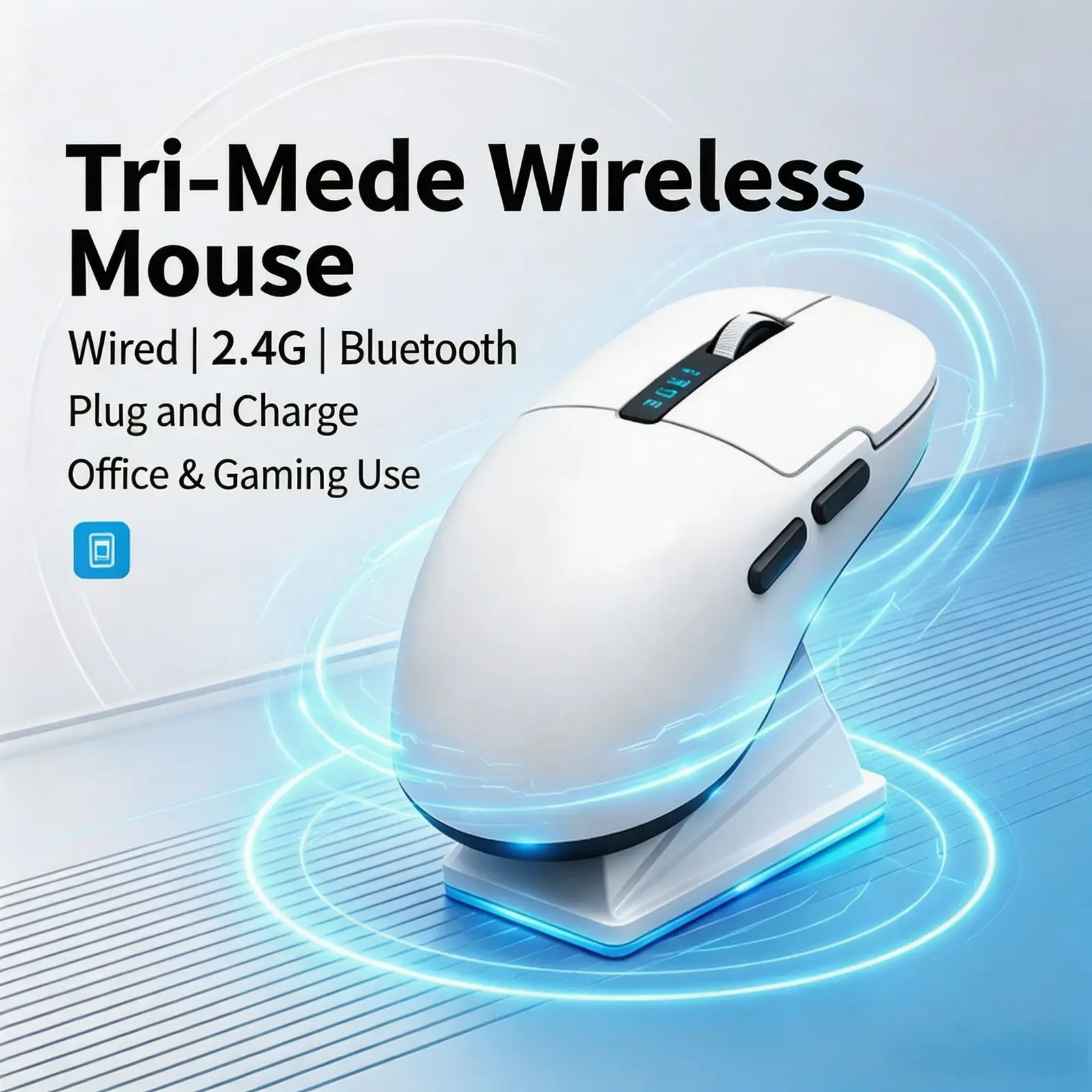 Tri Mode Wireless Gaming Mouse Bluetooth 5.3 + 2.4G + Wired Ergonomic Mouse with Magnetic Charging Dock RGB Light Programmable
