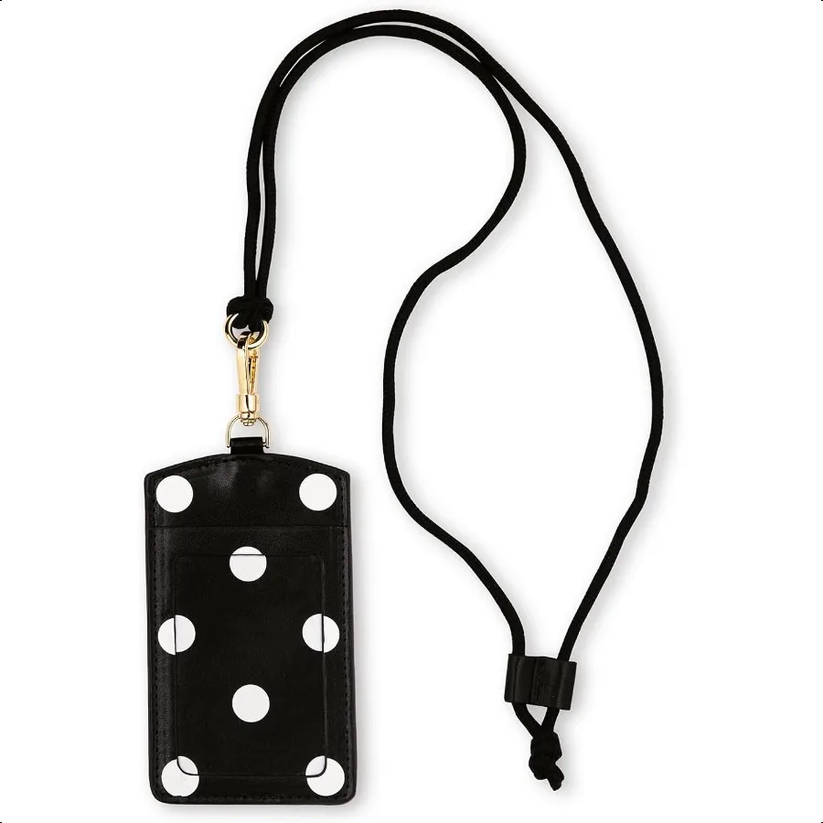 Ausweishalter mit Umhängeband, veganes Leder, schmales Kartenetui, Namensschild-Etui für Arbeit, Schule oder Reisen, Bildpunkt