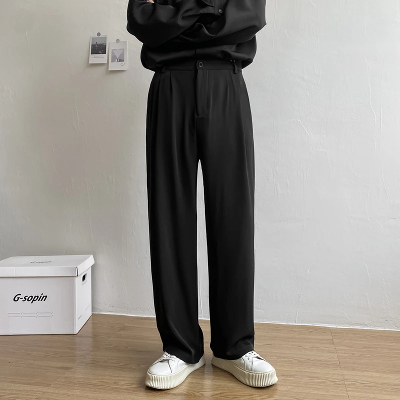 Black White Suit Pants Men Fashion Social Mens Dress Pants Korean Loose Straight Casual Pants Mens Office Formal Trousers M-2XL