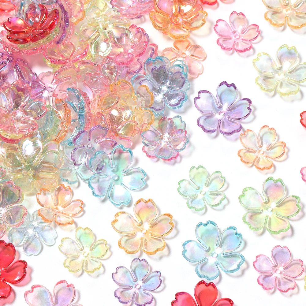 100-200pcs Transparent AB Color Flower Acrylic Beads Cherry Blossom Flower Bead Caps For Jewelry Making DIY Bracelet Keychain