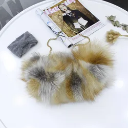 Winter Red Fox Fur Bag Real Fox Fur Chain Bag For Women Messenger Bag Winter Fashion Shoulder Bag Casual Furry Fur Bag Hand Bag