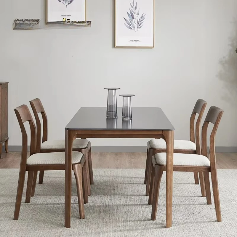 

@#Solid Ash Wood Dining Chair Home Nordic Walnut-Colored Stool Backrest Dining Table and Set for Restaurant