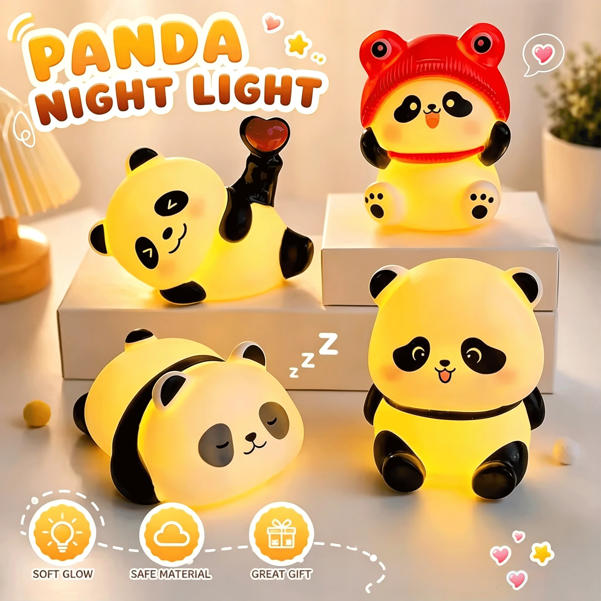 Panda LED Night Light Living Room Cute Animal Luminous Lamp Bedside Decor Creative Desktop Anime Peripheral Decor Gift Toys