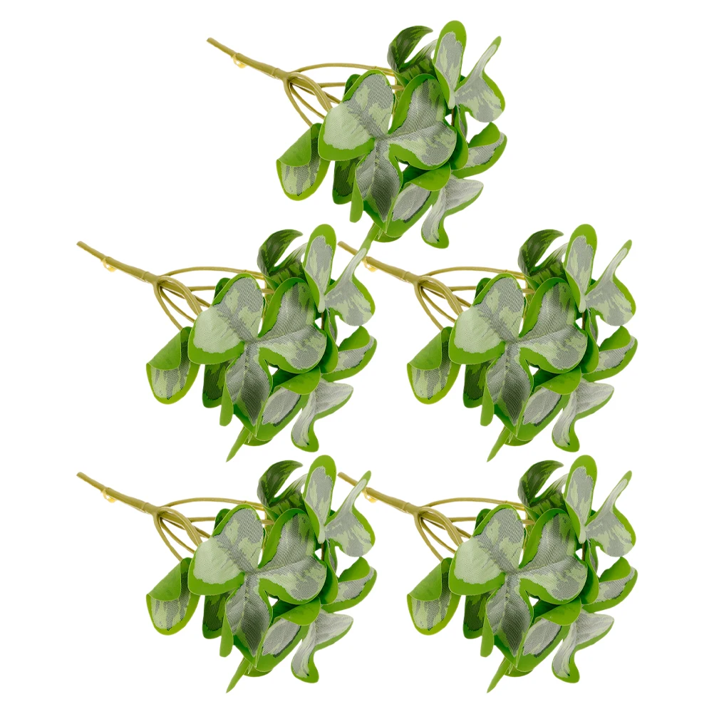 

5pcs Artificial Shamrock Picks Lifelike Fake Shamrock Stems Faux Leaves Simulation Plant Decorations For Home Office Vase Table