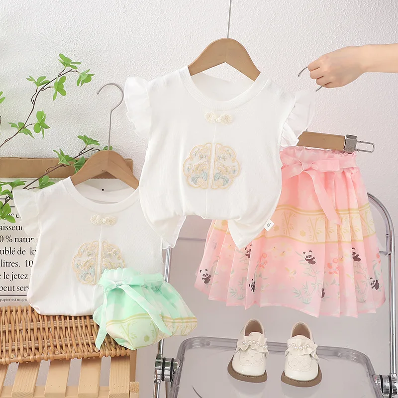 

Girls Clothes Sets Summer 2024 Children Cotton T-shirts Skirts 2pcs Princess Dress Suit For Baby Costume Kids Tracksuits Outfits