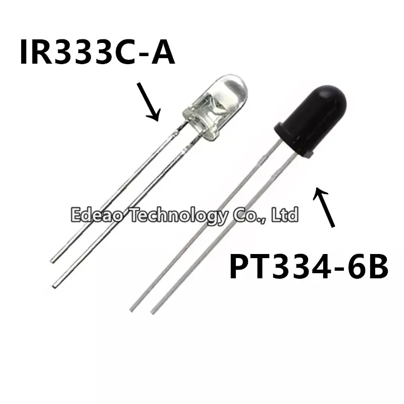 10~100Pcs/lot  IR333C-A PT334-6B IR333 IR333C PT334 DIP-2 5mm 940nm LEDs Infrared Emitter and IR Receiver Diode