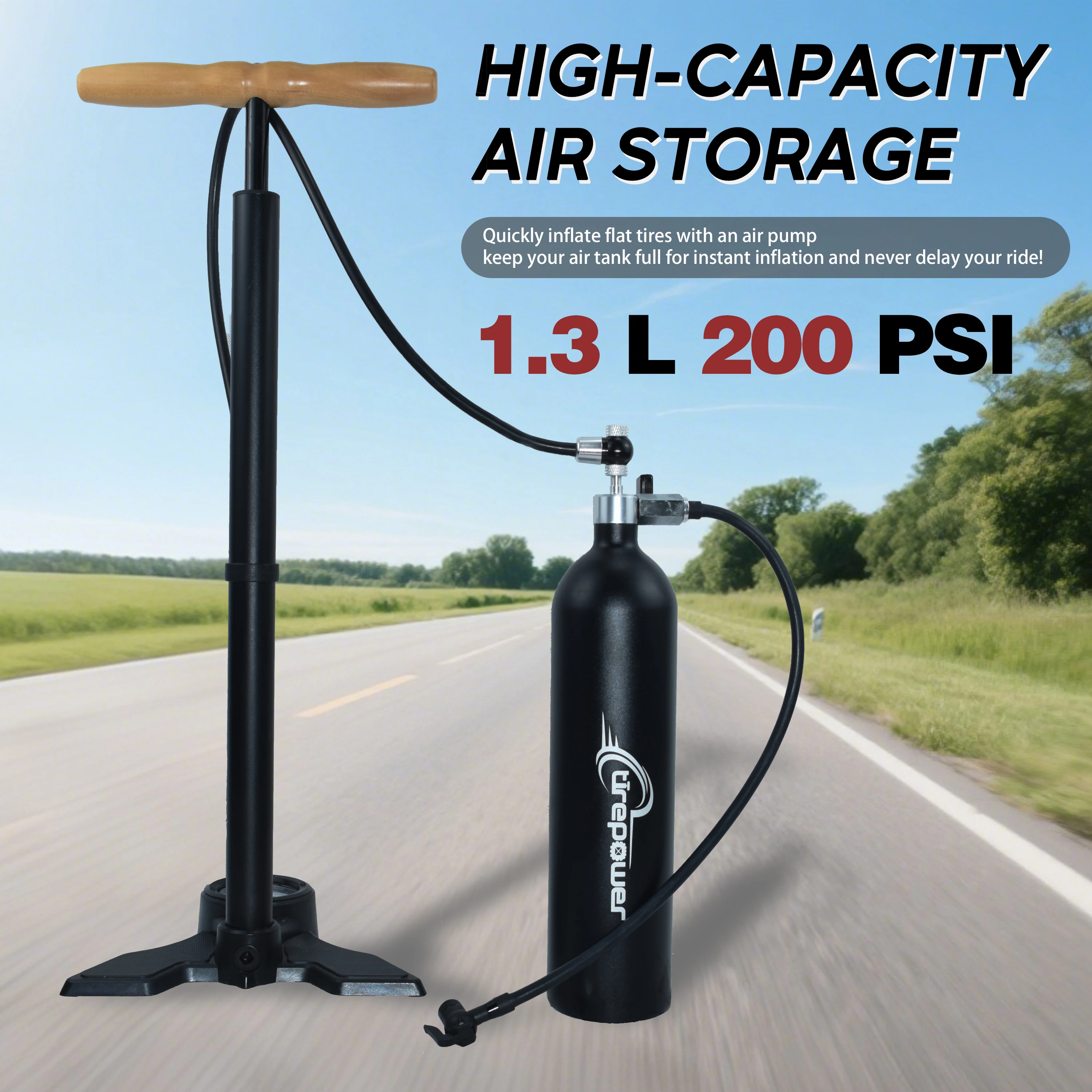Aluminum Alloy Tubeless Pump Tire Inflator Tyre Air Booster Bottle With Valve Gas Cylinder 1.3L Fit For MTB Road Bike 29"Tire - Image 3