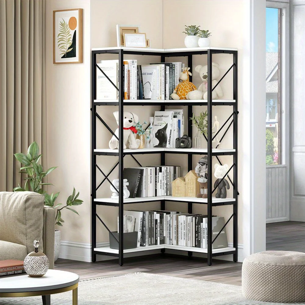 

5-Tier Freestanding Corner Shelf Large Etagere Bookcase Bookshelf Display Rack