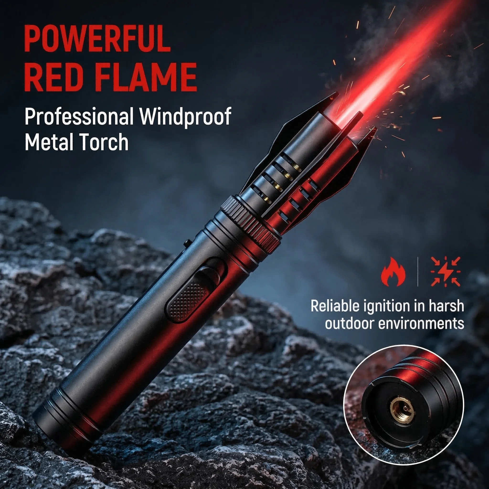 

High-Power Red Flame Torch Lighter, Windproof Jet Flame, Metal Portable Butane Lighter for Outdoor BBQ, Home Cooking & DIY