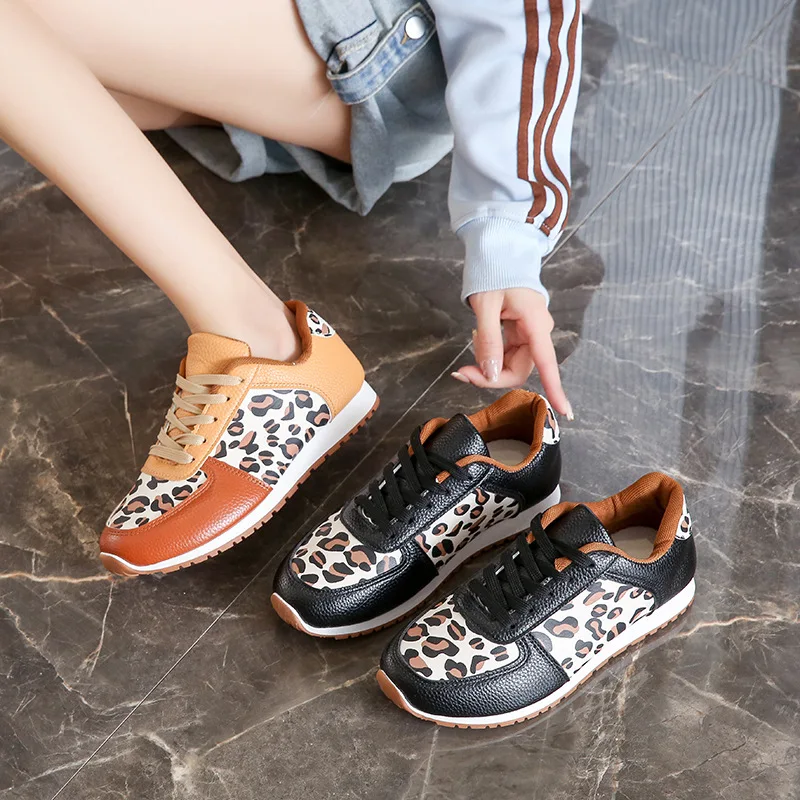 

2025 Large-sized Sneaker Shoes for Women, Height-increasing, Breathable, Front-lacing, Leopard Print Lightweight Casual Shoes