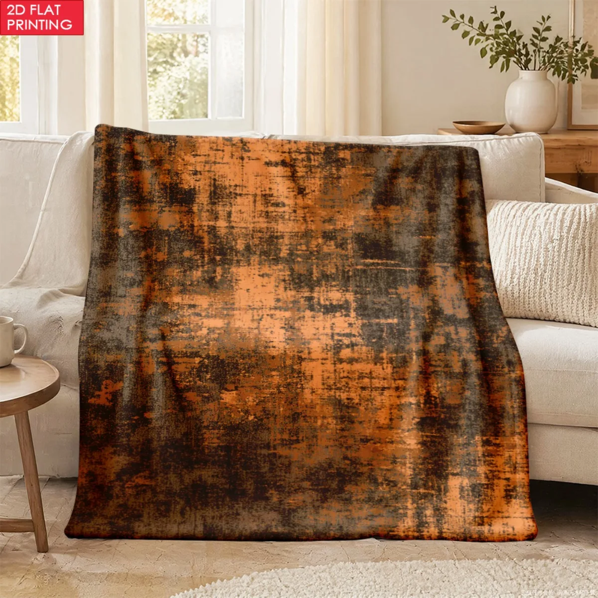 1pc Rustic Distressed Orange Brown Texture Cozy Flannel Blanket - Soft And Ultra Soft Great for Car, Sofa And Travel Great for A