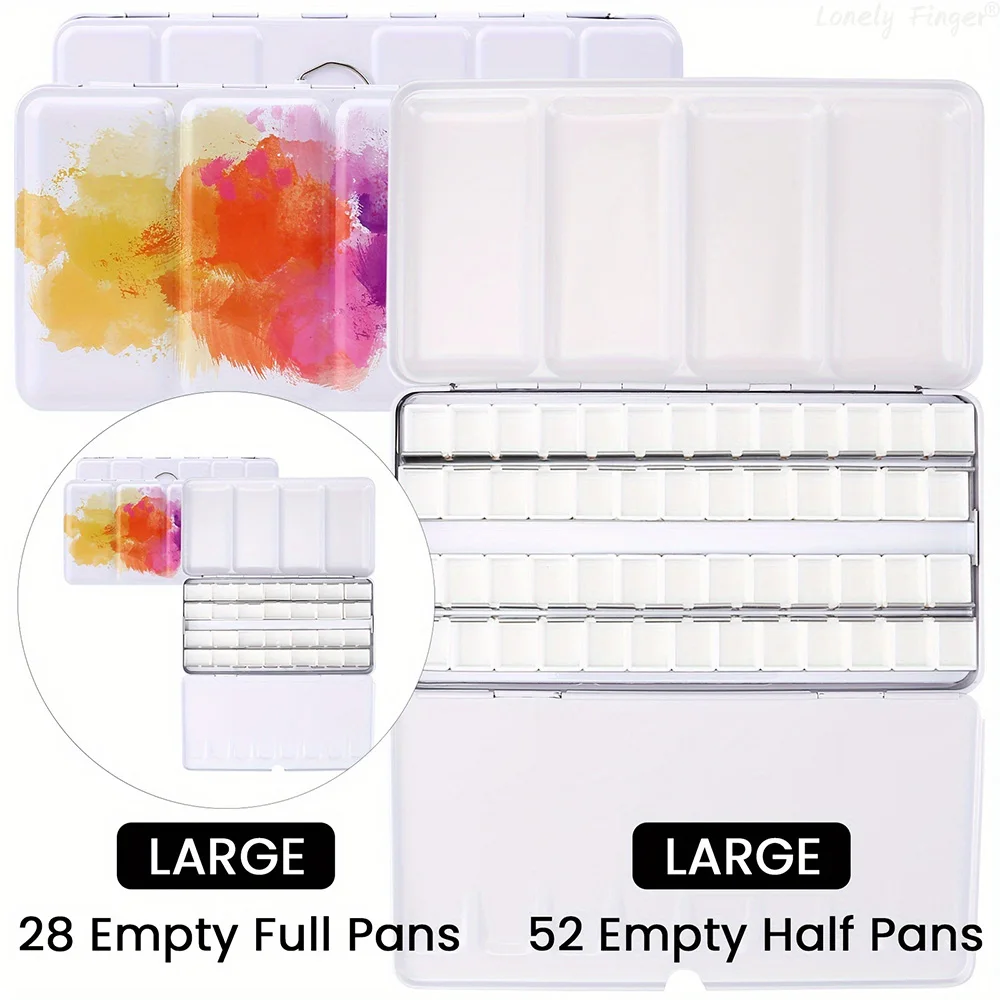 

Empty Watercolor Paint Palette case,Metal Watercolor Tin Box Fold-out Mixing Painting Tray-Portable Travel Watercolor Palette