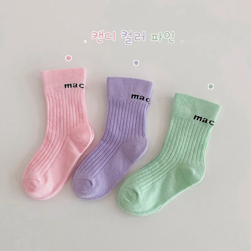 

Baby Infant Socks Cotton Socks Boys Girls Spring Autumn Crew Socks A Class Solid Socks 3 Pairs/bag