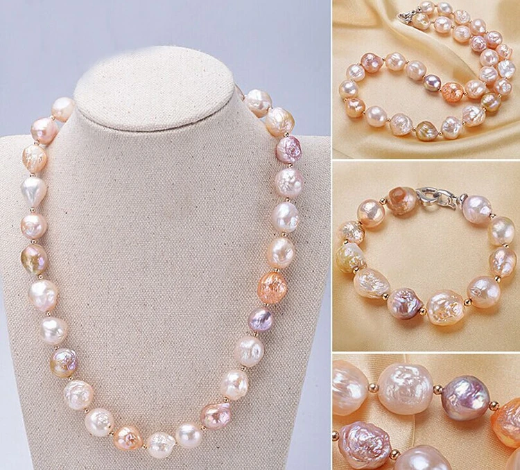 

hot sell Natural freshwater baroque abnormity Edison pearl necklace bracelet set fashion jewelry