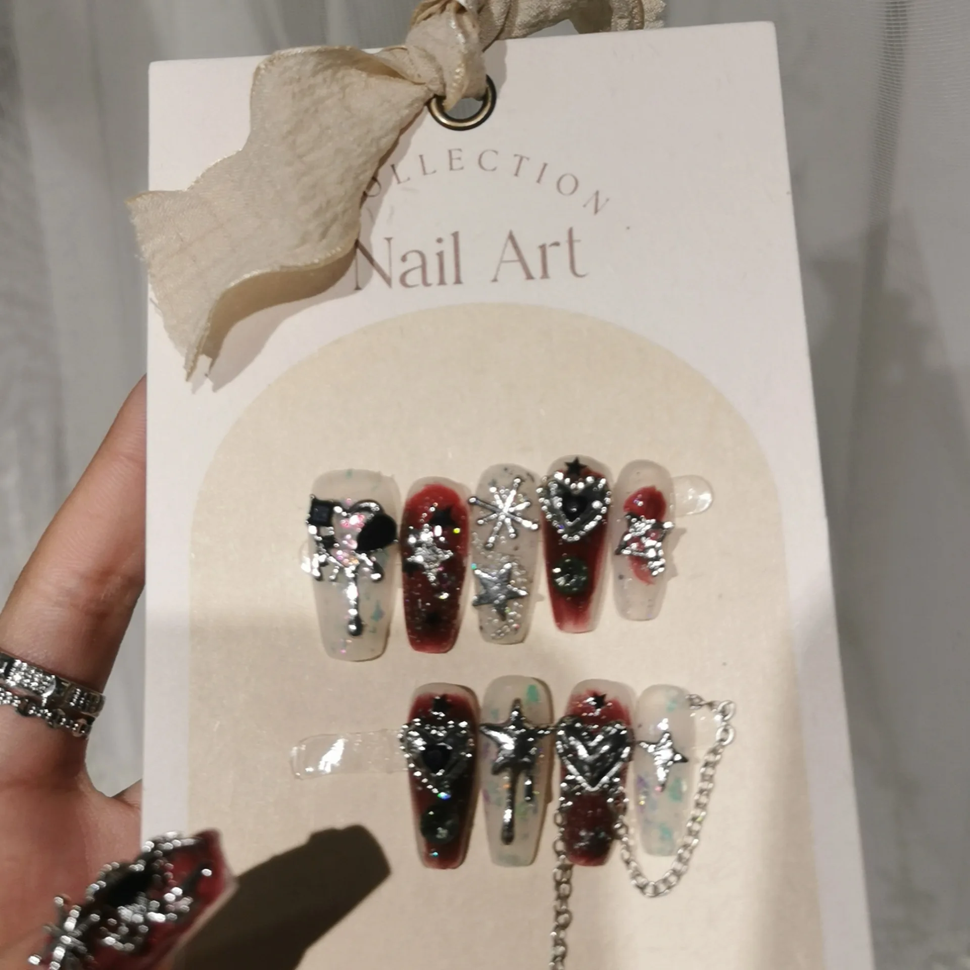 

10 шт., европейские накладные ногти ручной работы, пикантные девушки, тяжелые металлические накладные ногти, носимые 3D металлические накладные ногти с изображением звезды любви