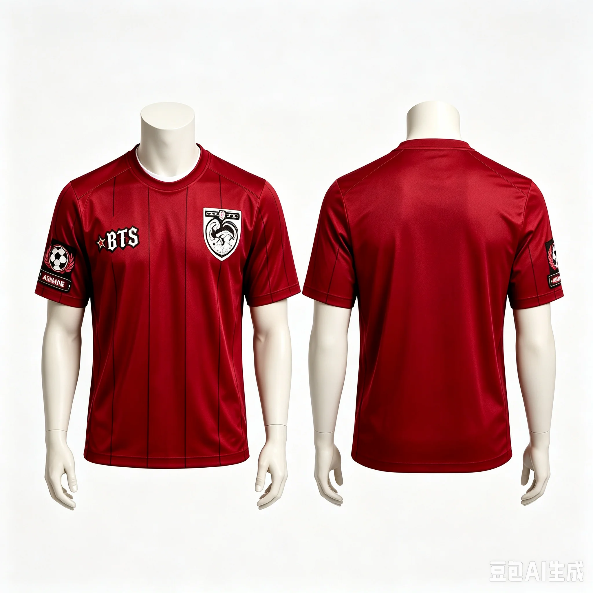 Family Matching Solid Red Round Neck Football Shirt,Crest & Patch Print Moisture Wicking Mesh Short Sleeve Daily Athletic Top
